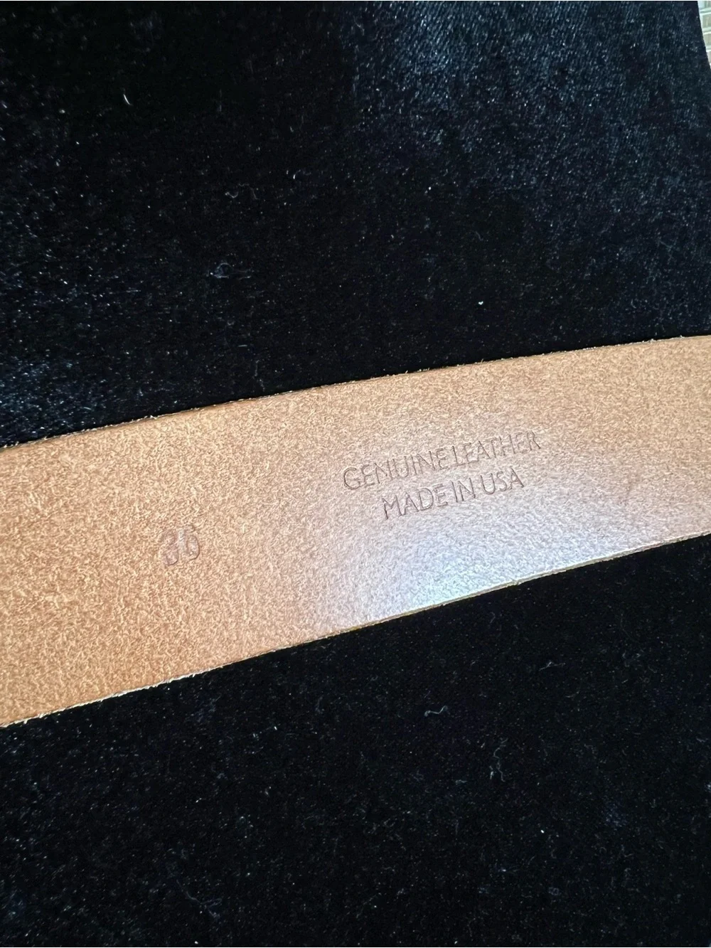 Vintage Leather Tribal Cross Laser Etched Belt Size 36 Made in USA Brown Y2K